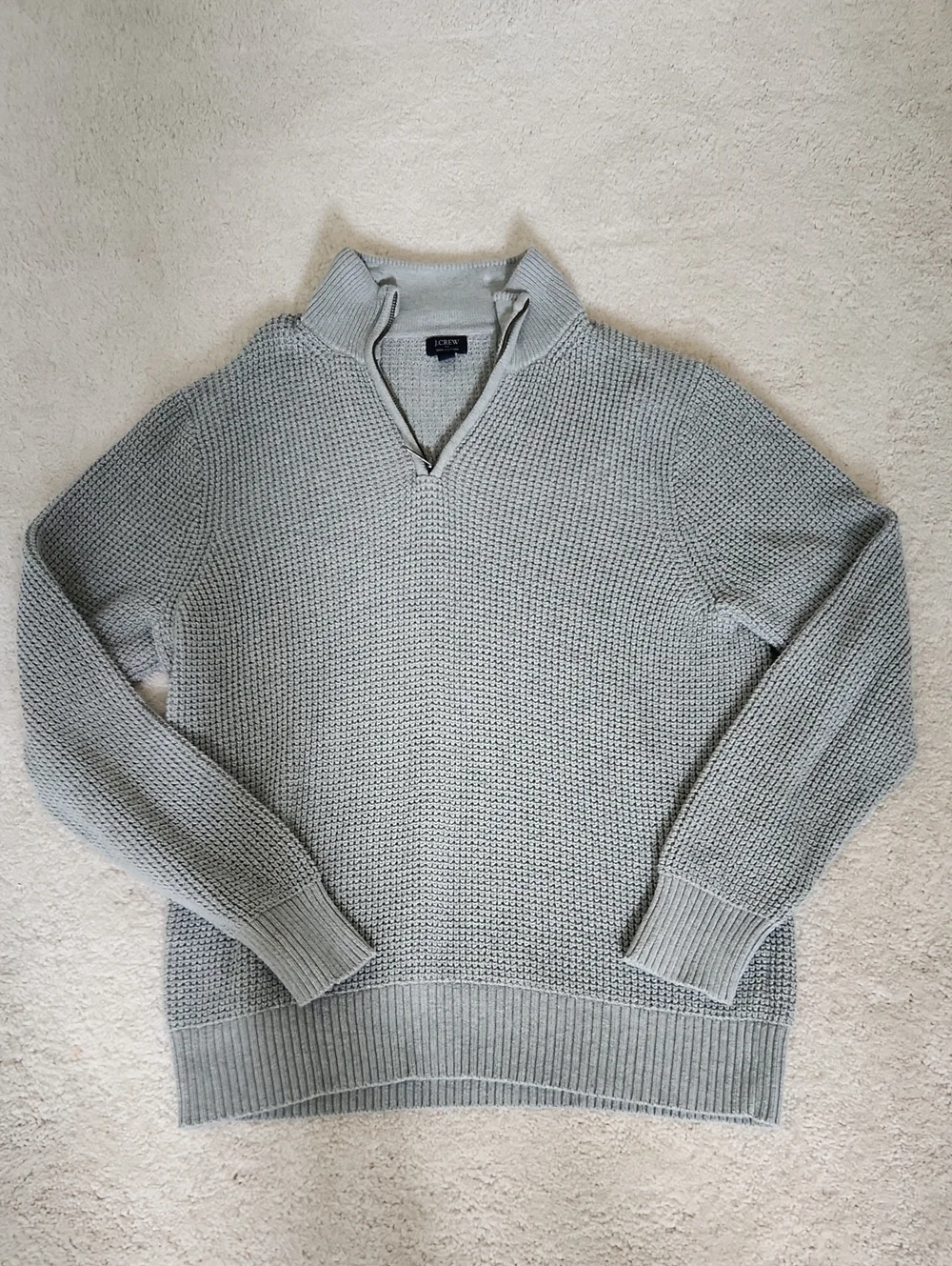 J. Crew Men's Light Gray Zip-Neck Knit Sweater